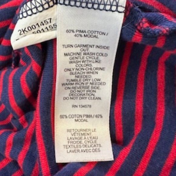 Vineyard Vines Women's V-Neck Short Sleeve Navy and Red Striped Top Size Medium - Picture 4 of 5